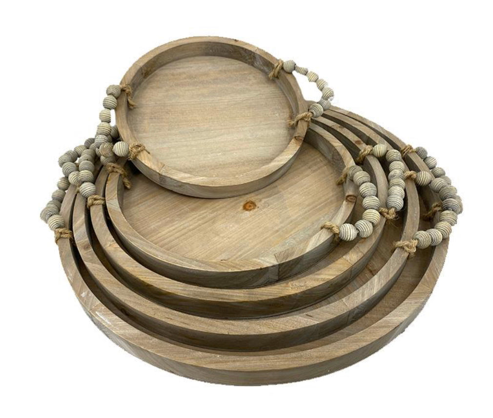 Round Wood Trays Set of 5