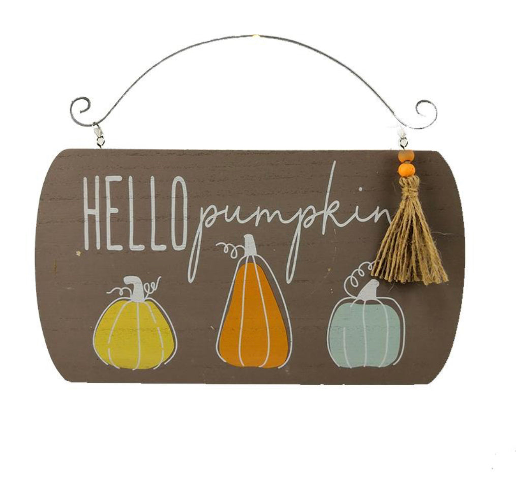 Hanging Hello Pumpkin Sign