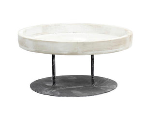 Wood tray on metal stand