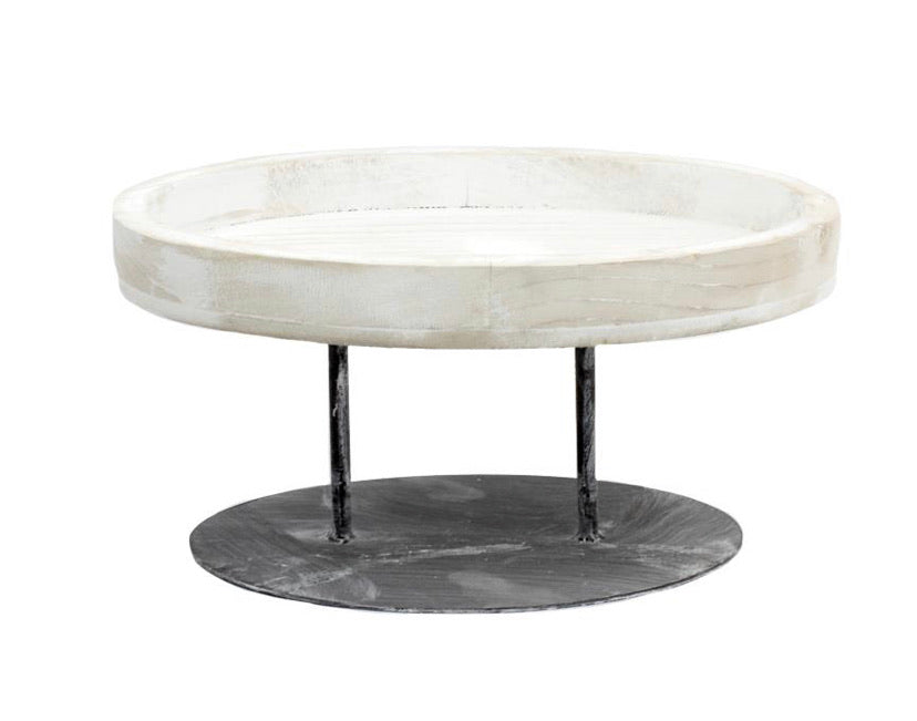 Wood tray on metal stand