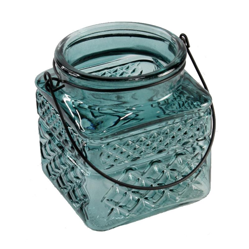 Turquoise Square Glass Jar