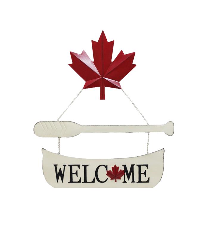 Large Metal Canada Welcome Canoe